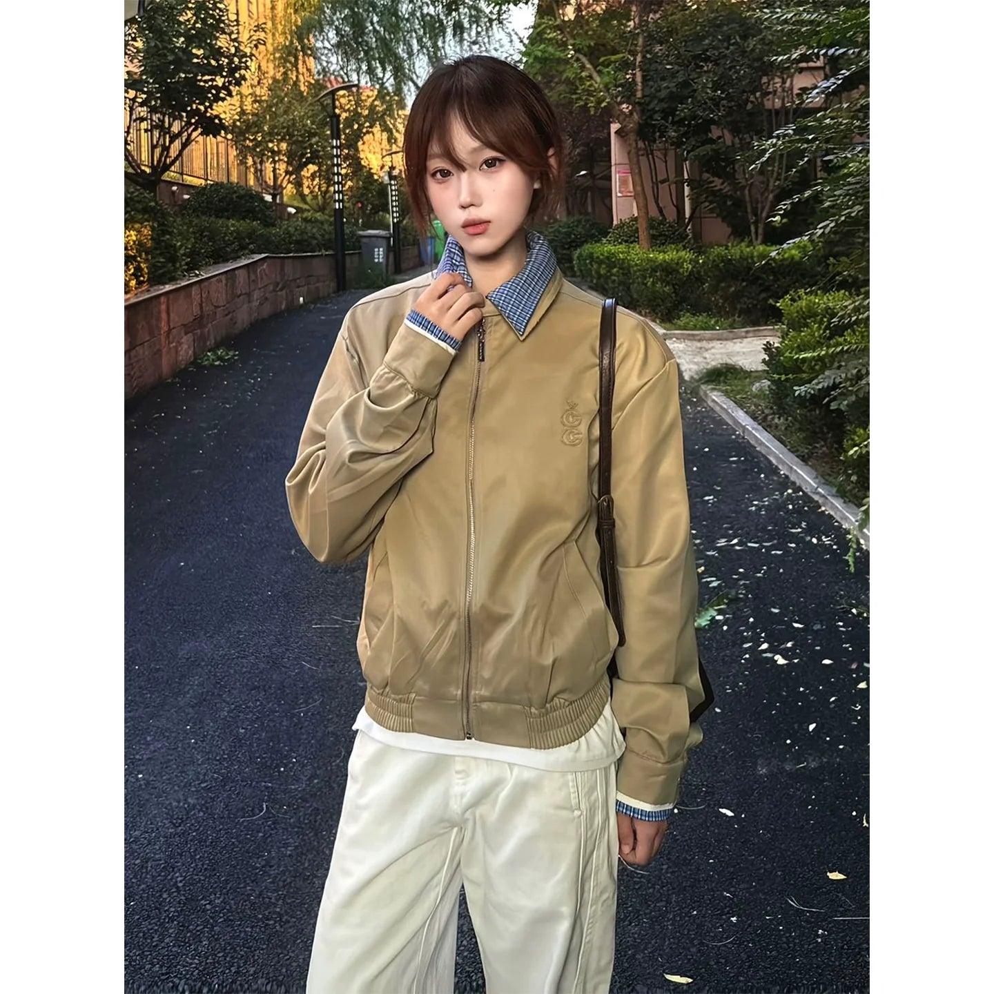 Faux Two-Piece Plaid Jacket for Autumn Winter