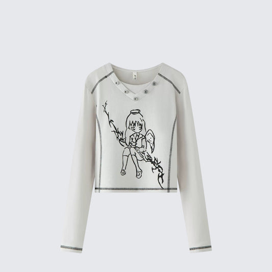American Punk Angel Print Layered Long Sleeve Tee