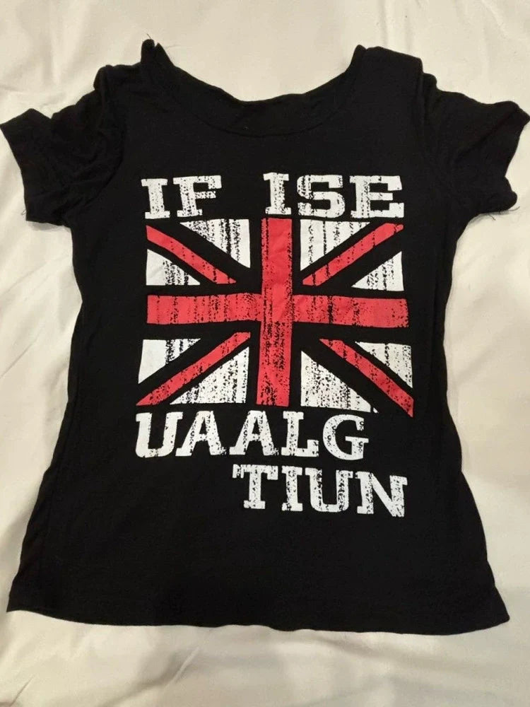 Black Union Jack Print Rock Punk Y2K T-Shirt