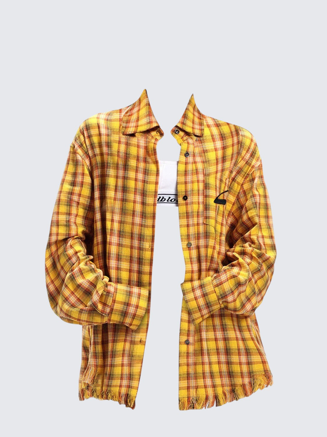 Yellow Plaid Frayed Shirt Jacket Women