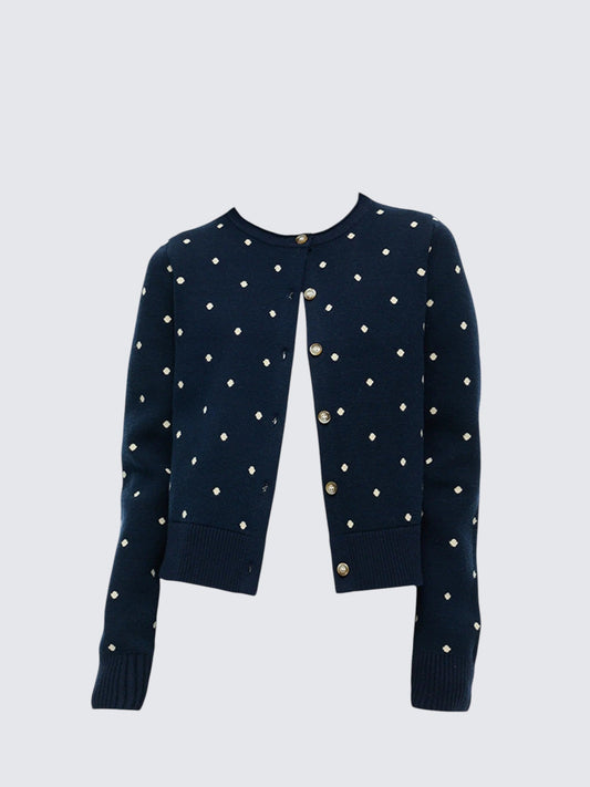 Navy Polka Dot Knit Cardigan Women