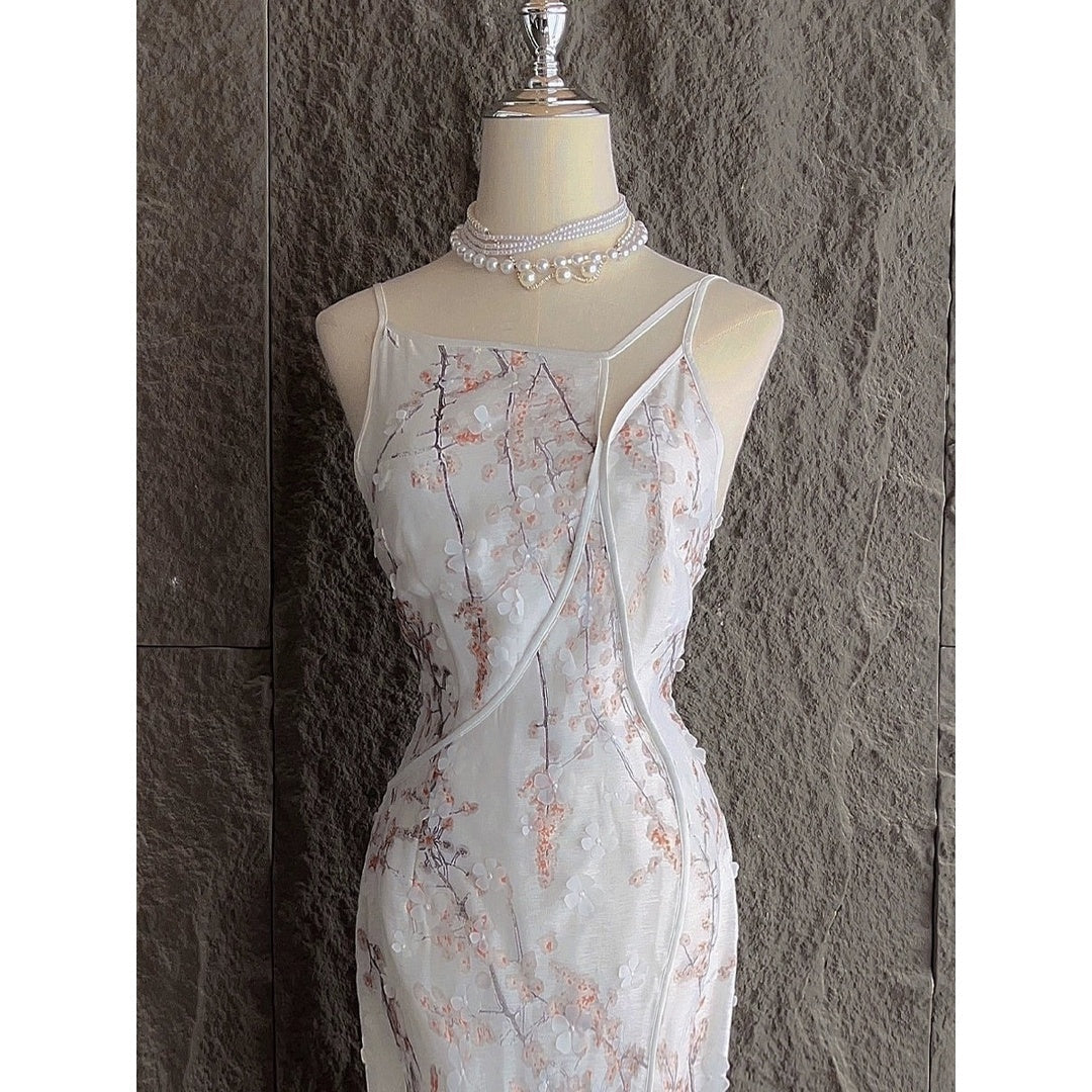 Snow Seeking Plum Chinese Cheongsam Embroidered Gown Dress