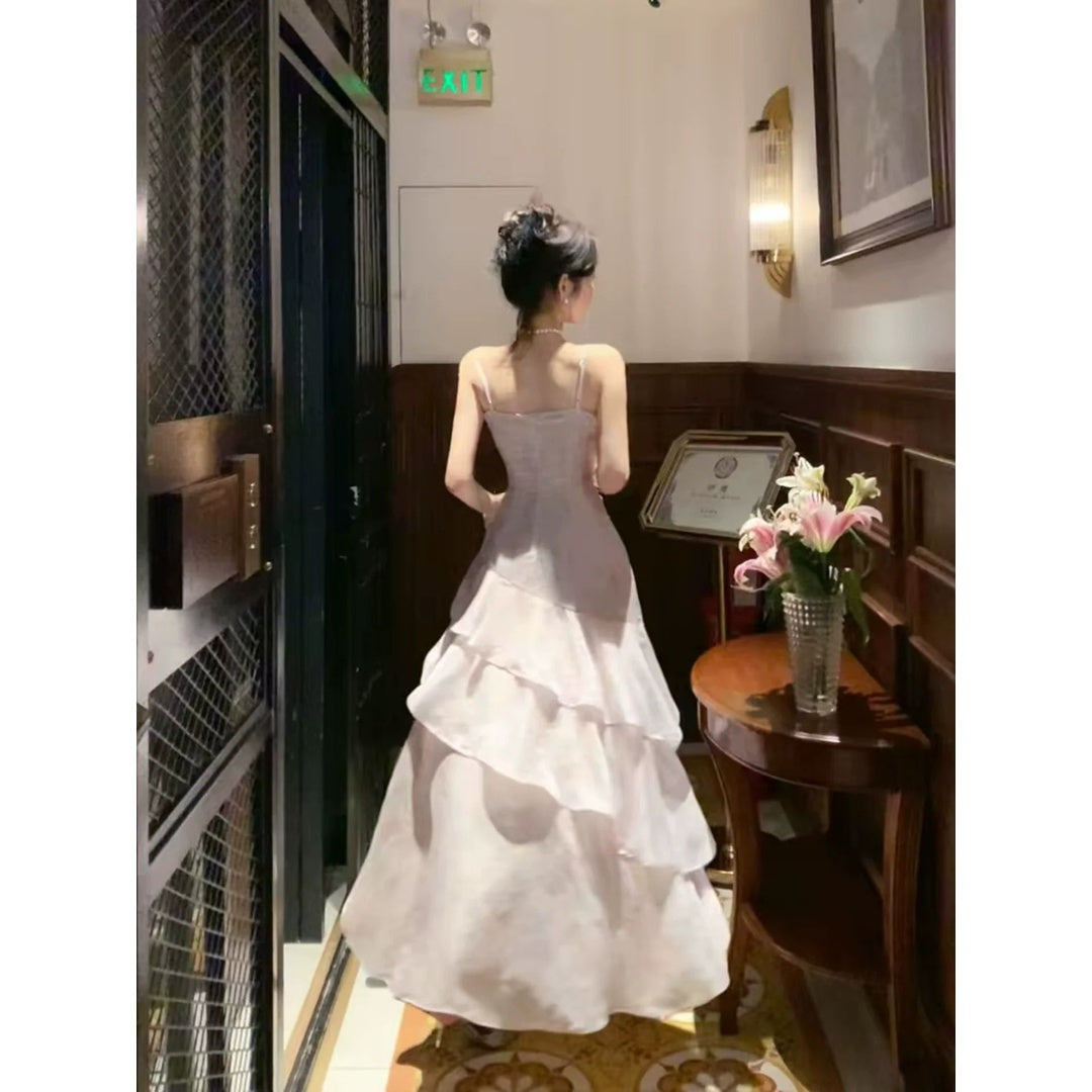 French Ruffle Purple Floral Mermaid Gown Dress