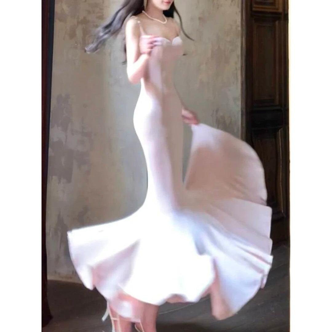 Lotus Mermaid Knitted Spaghetti Strap Gown Dress