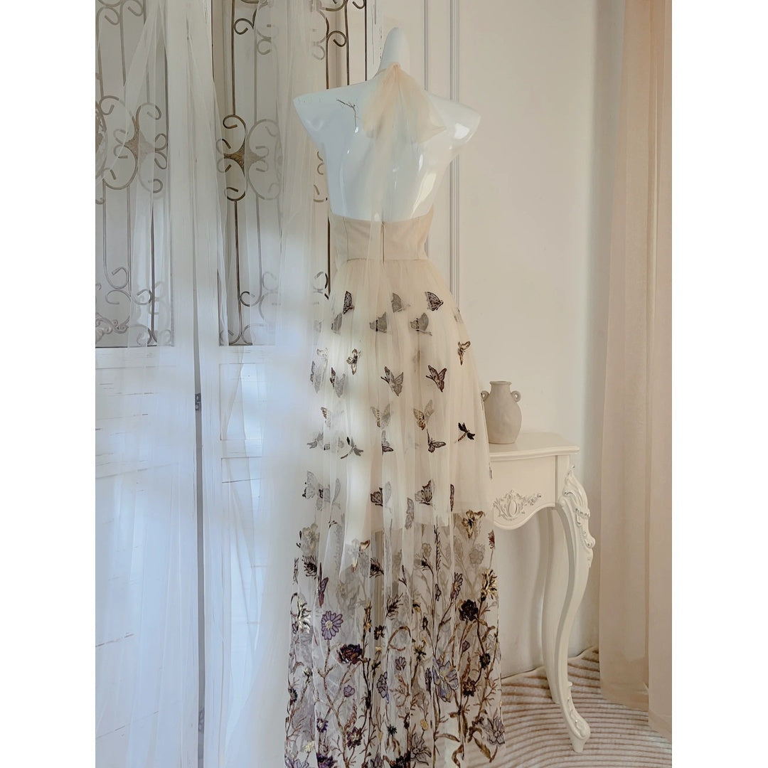 Butterfly Dream V-Neck Spaghetti Gown Dress – French Resort Dress