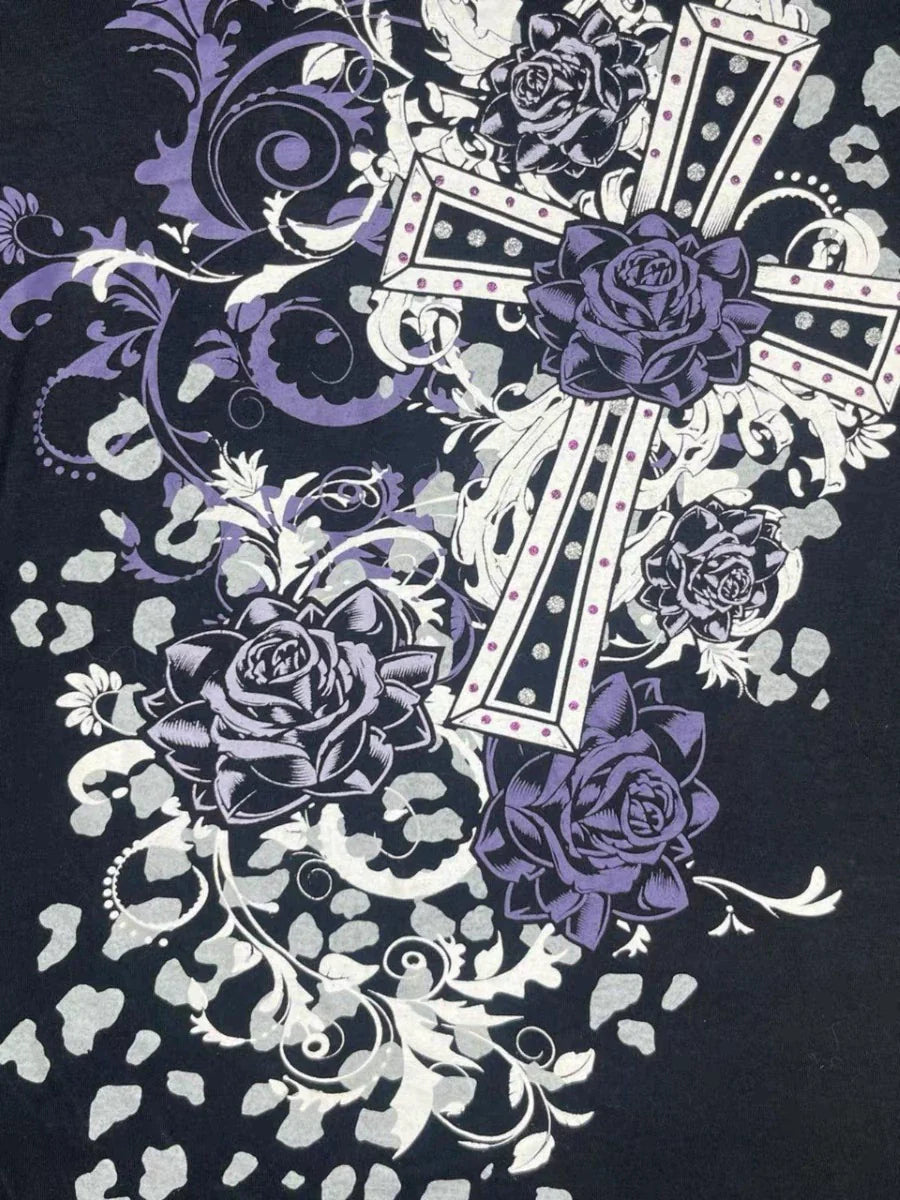 Black Original Gothic Rock Punk Vintage Print Y2K T-Shirt