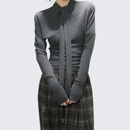 Winter Waist-Tie Design Vibe Long-Sleeve Knit Top