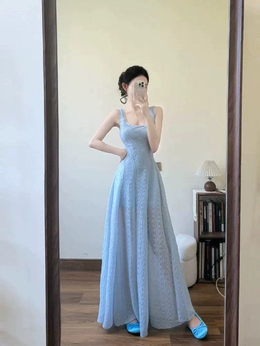 French Blue Slip Dress for Engagement & Beach Vacation