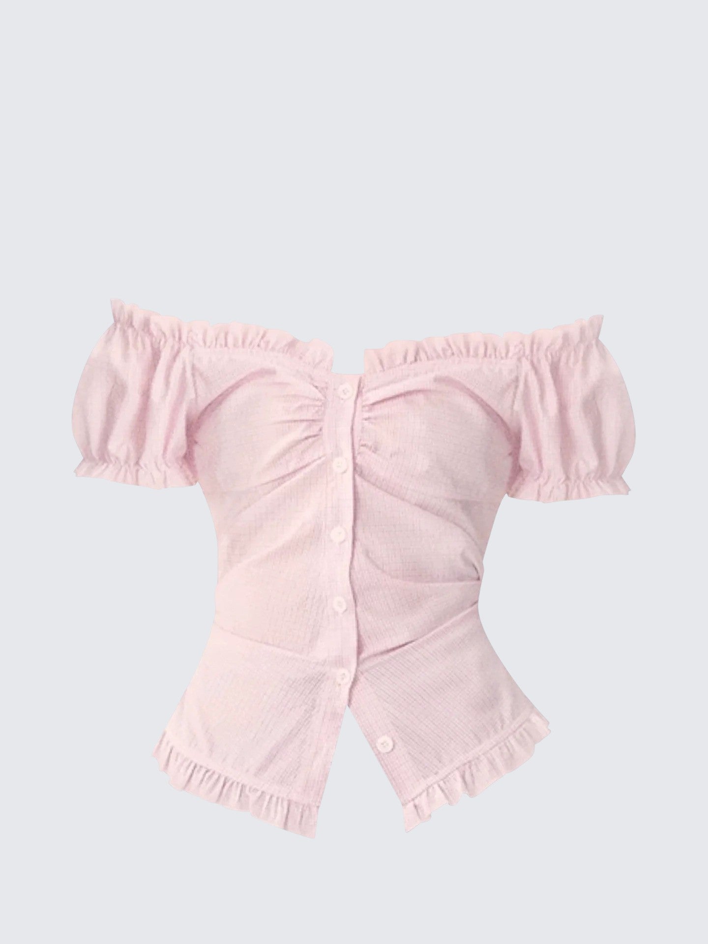 Pink Off Shoulder Puff Sleeve Shirt