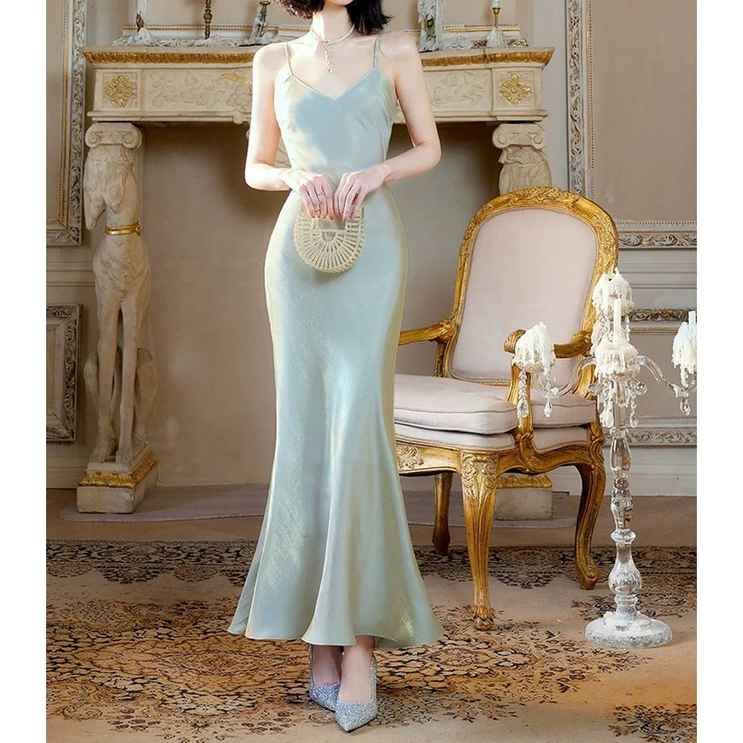 French Summer Fishtail Spaghetti Strap Resort Gown Dress