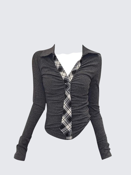 Ruched Polo Long Sleeve Top