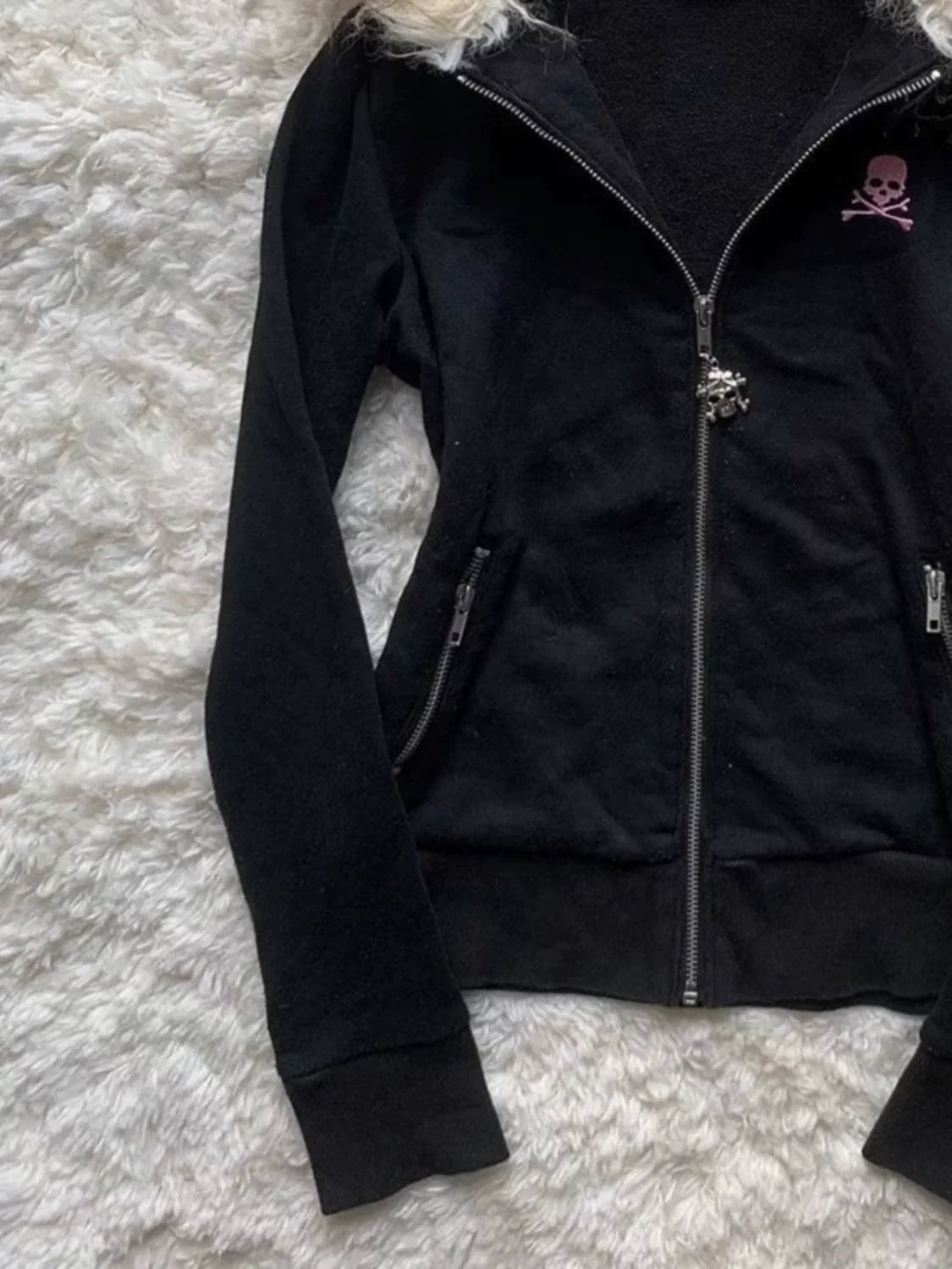 Black Letter Fur Hoodie Y2K Hoodie