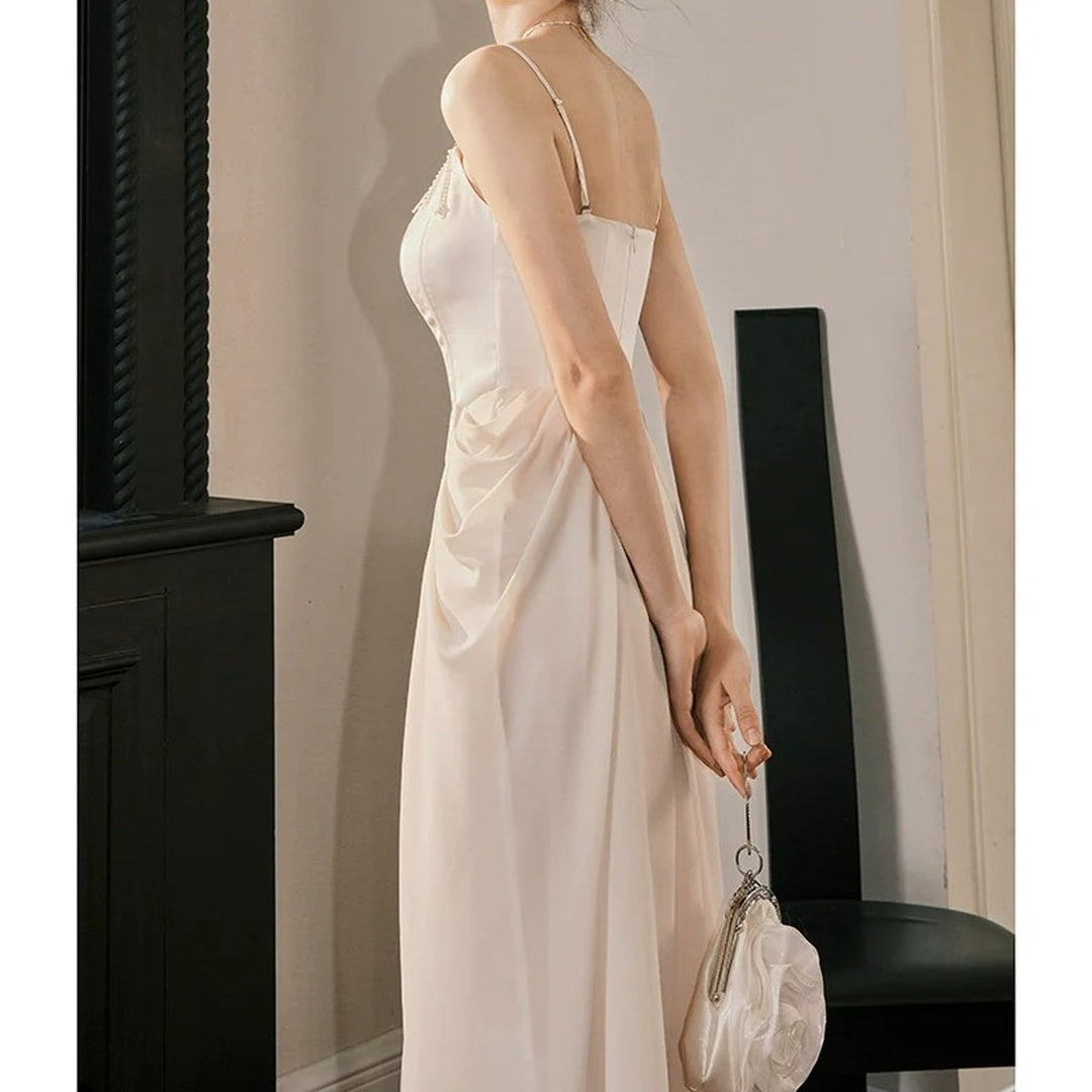 Pearl Pendant Mermaid Satin Gown Dress