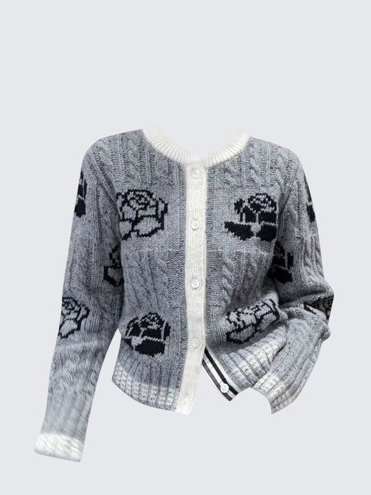 American Rose Embroidered Colorblock Cardigan