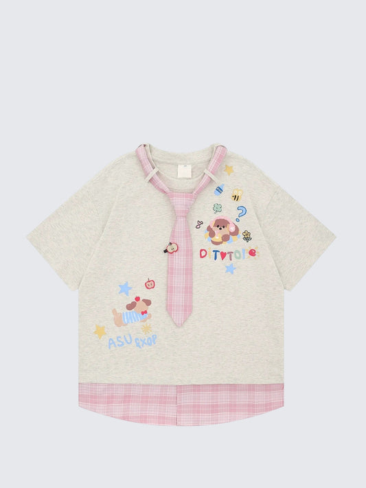 Plaid Tie Layered Tee