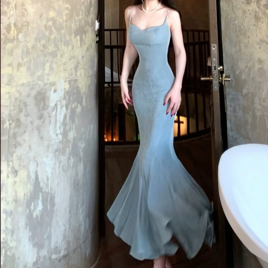 Lotus Mermaid Knitted Spaghetti Strap Gown Dress