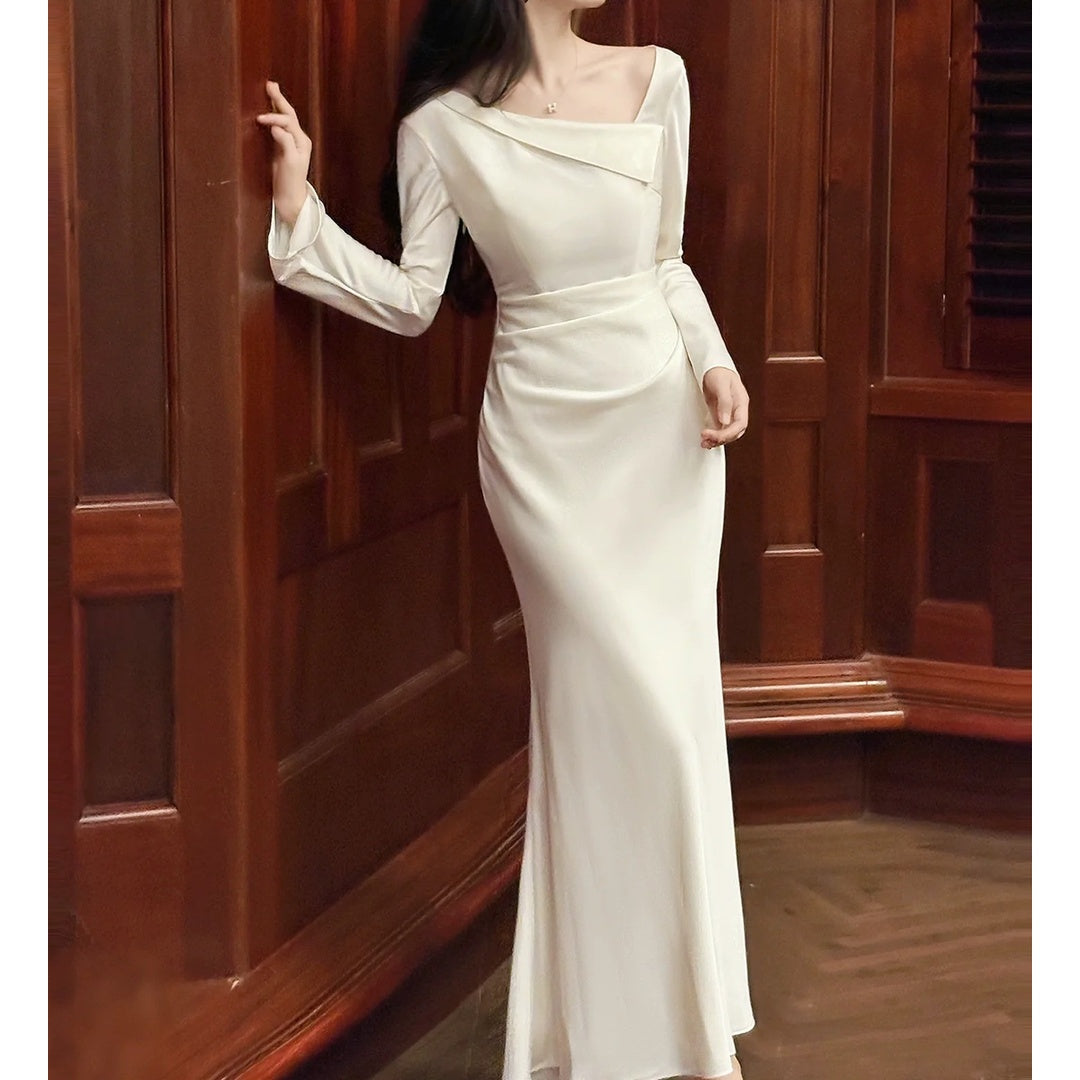 Satin Long Sleeve Bodycon Gown Prom Dress