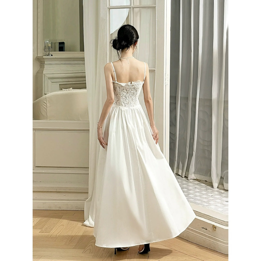 French Lace Mermaid Heavy Embroidery Spaghetti Strap Gown Dress