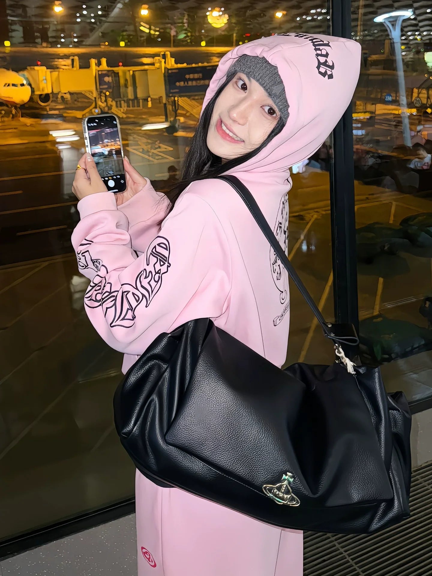 Vintage Pink Gothic Hoodie Zip-Up Jacket for Autumn Winter