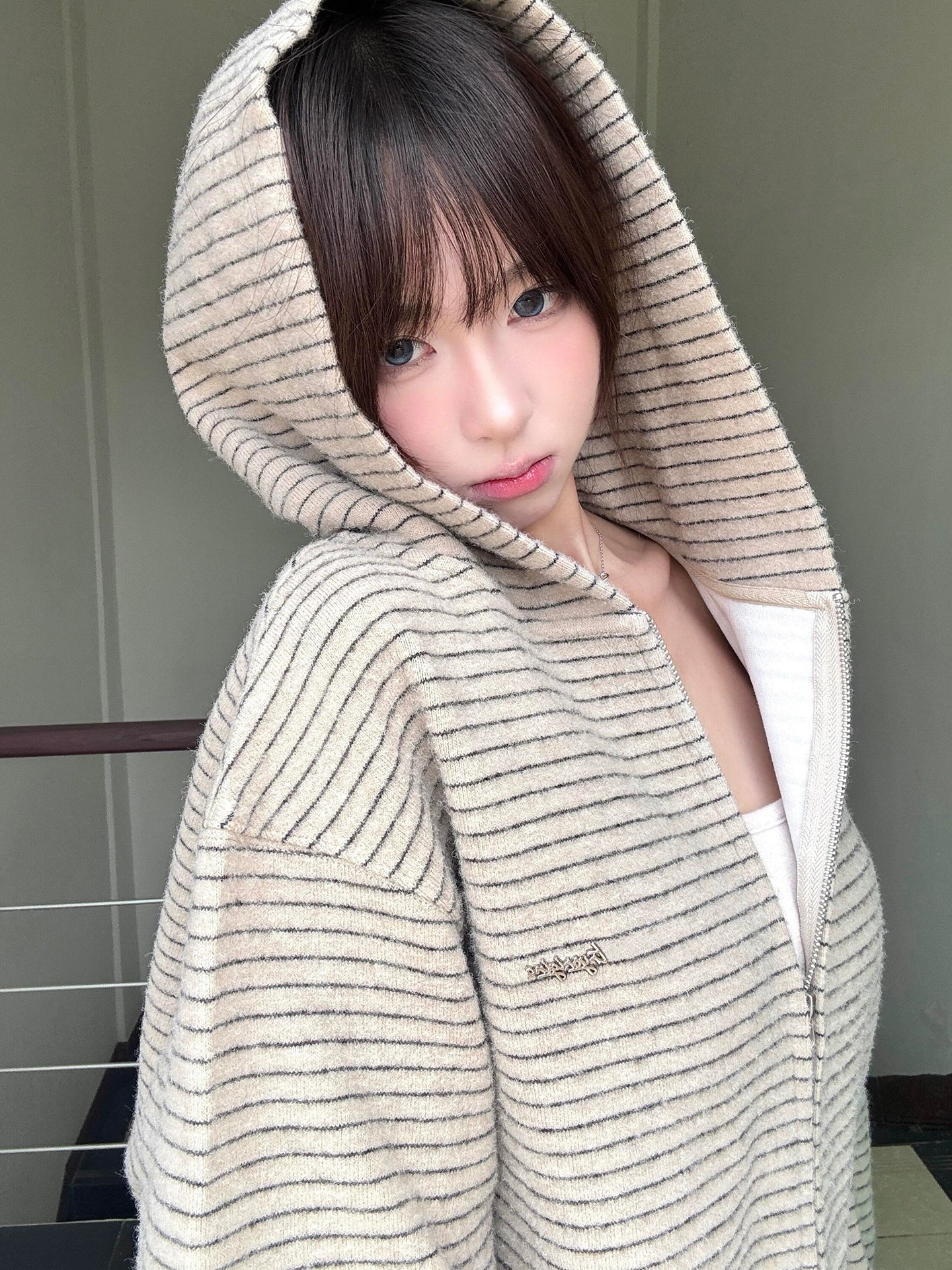 American Striped Zip-Up Hoodie Retro Loose Sweatshirt Jacket