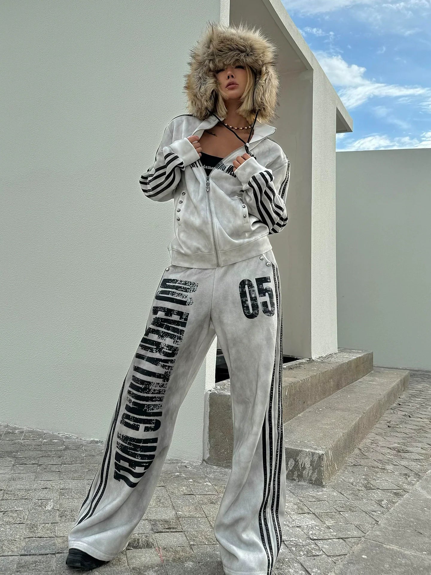 Y2K Stand Collar Distressed Jacket