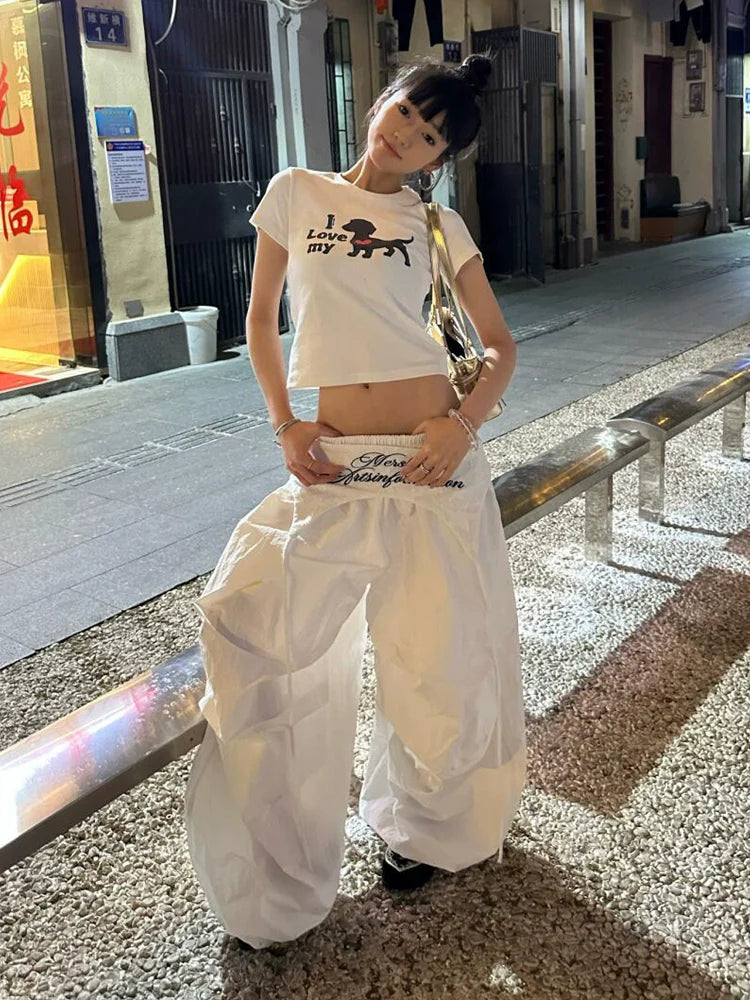 Retro White Layered Cargo Pants