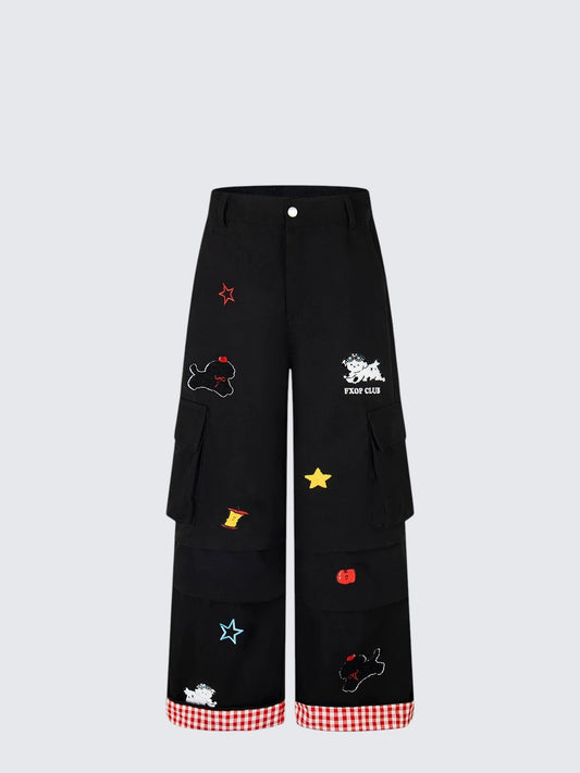 American Dog Embroidered Wide Pants