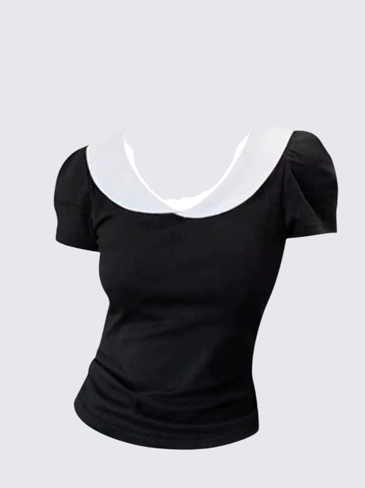 French Hepburn Doll Collar Cotton Tee