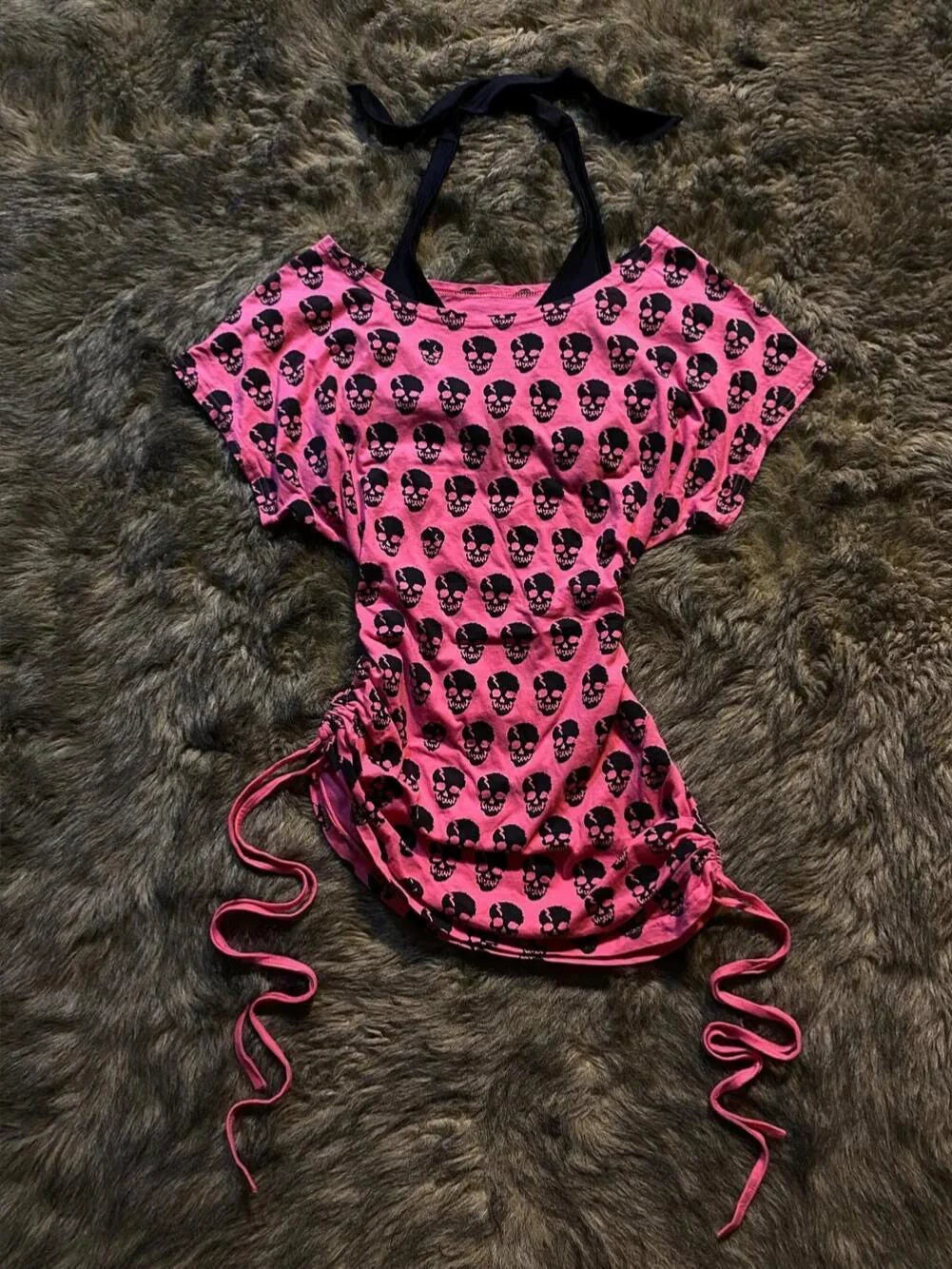 Pink Skull Fake Two-Piece Y2K T-Shirt