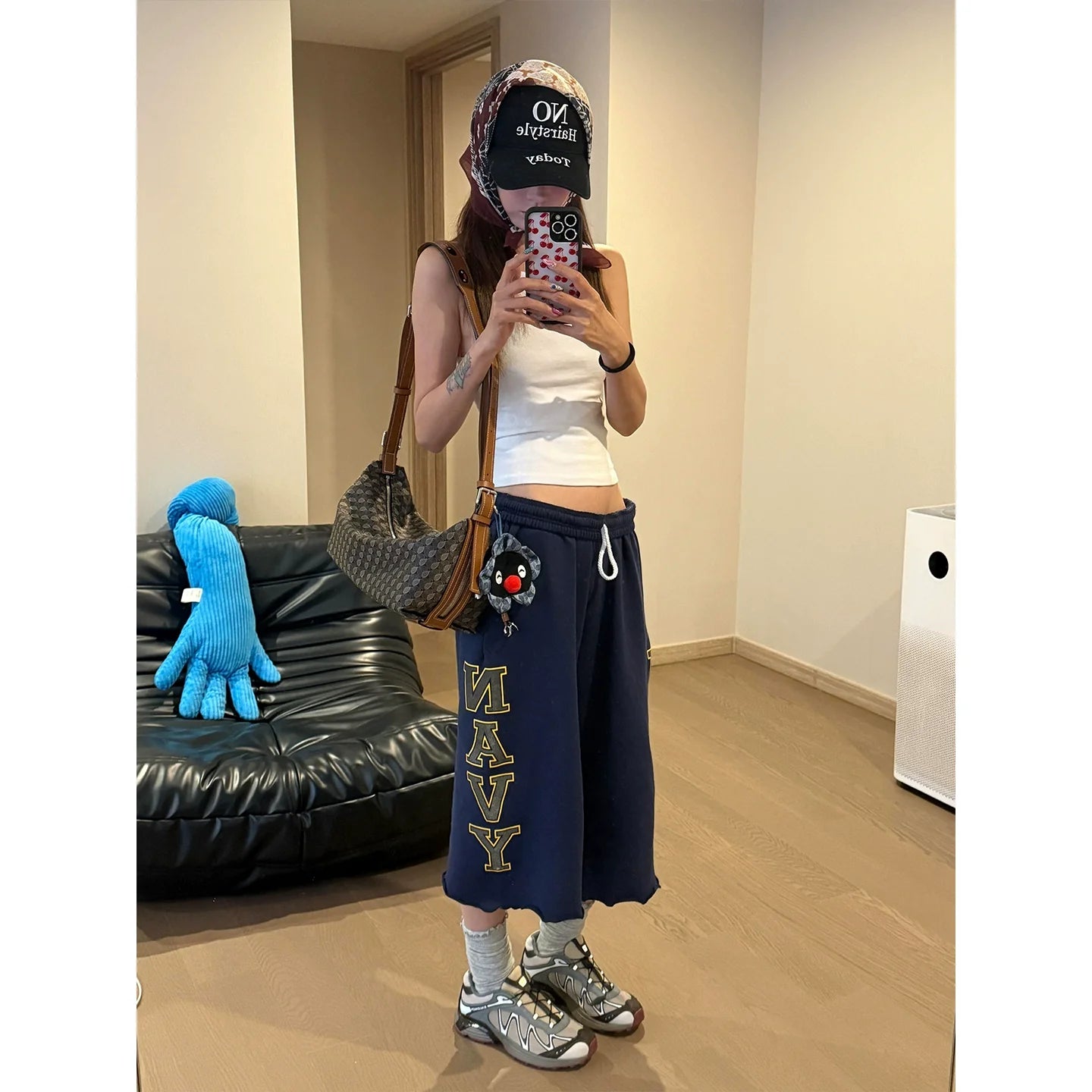 Retro Blue Cropped Baggy Pants