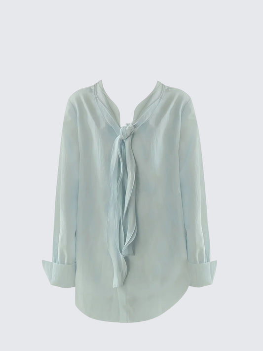 Blue Ruffle Bow Blouse Women