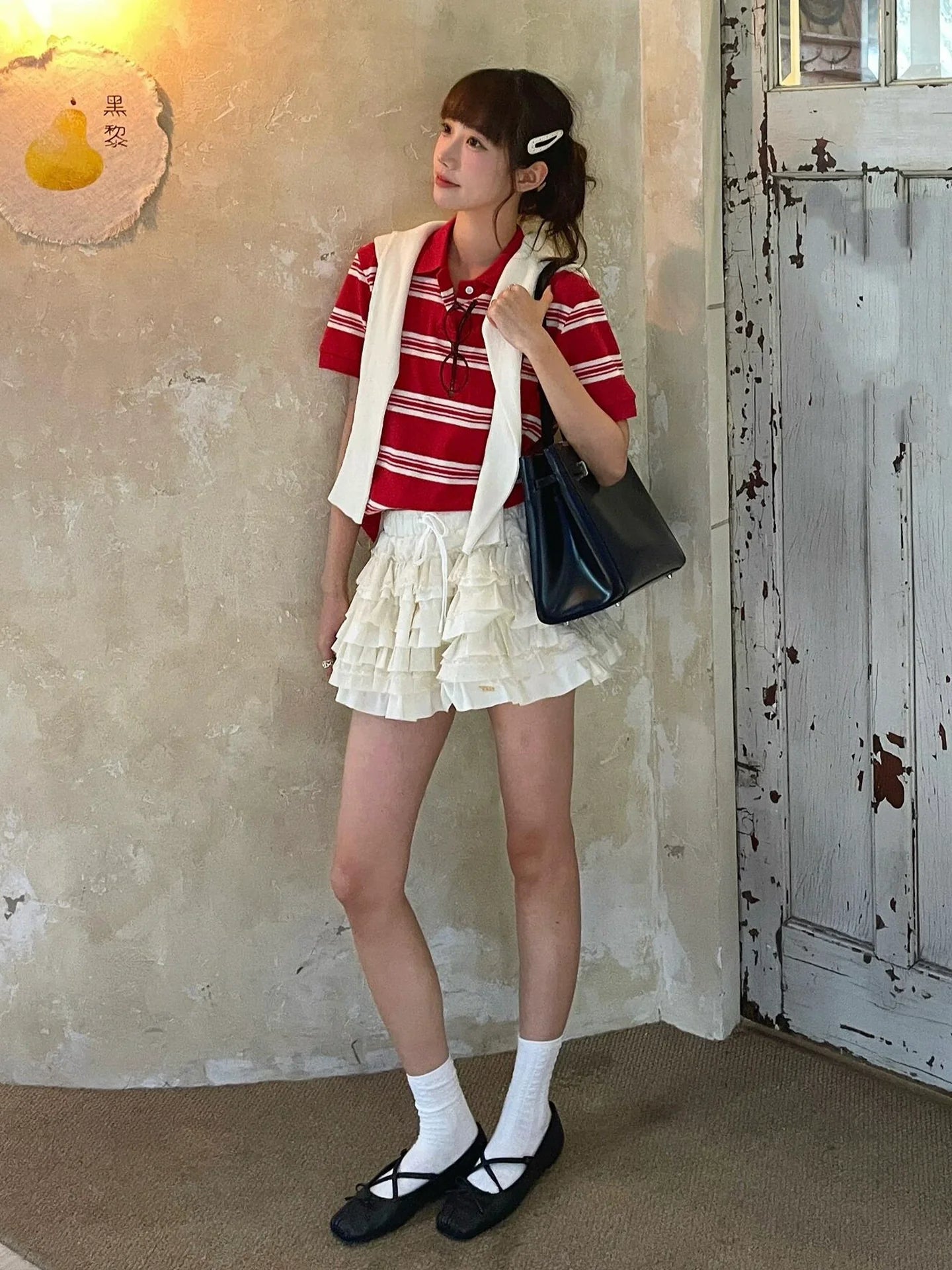 Preppy Red Striped Polo Shirt Cropped Fitted Short Sleeve Top Y2K College Aesthetic