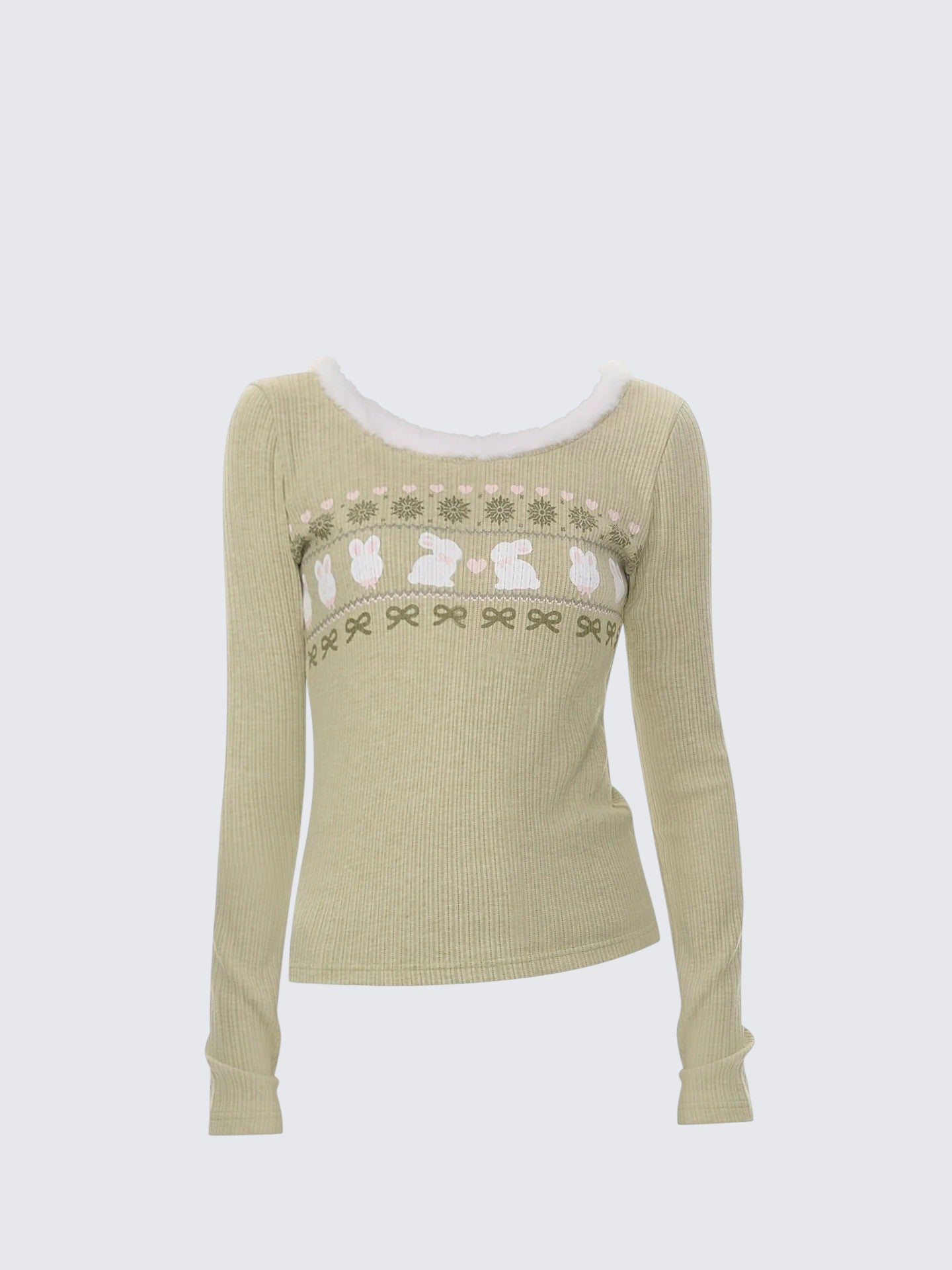 Rabbit Print Fur Collar Tee