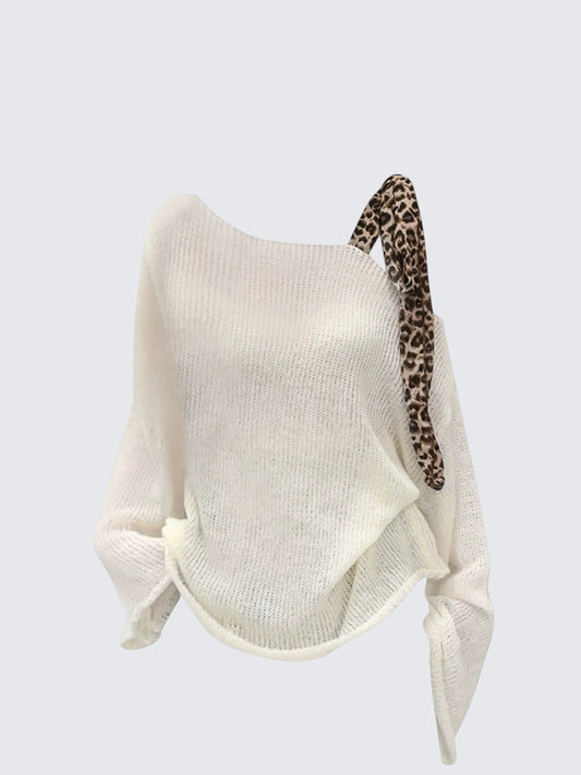 Leopard Ribbon Shoulder Sweater