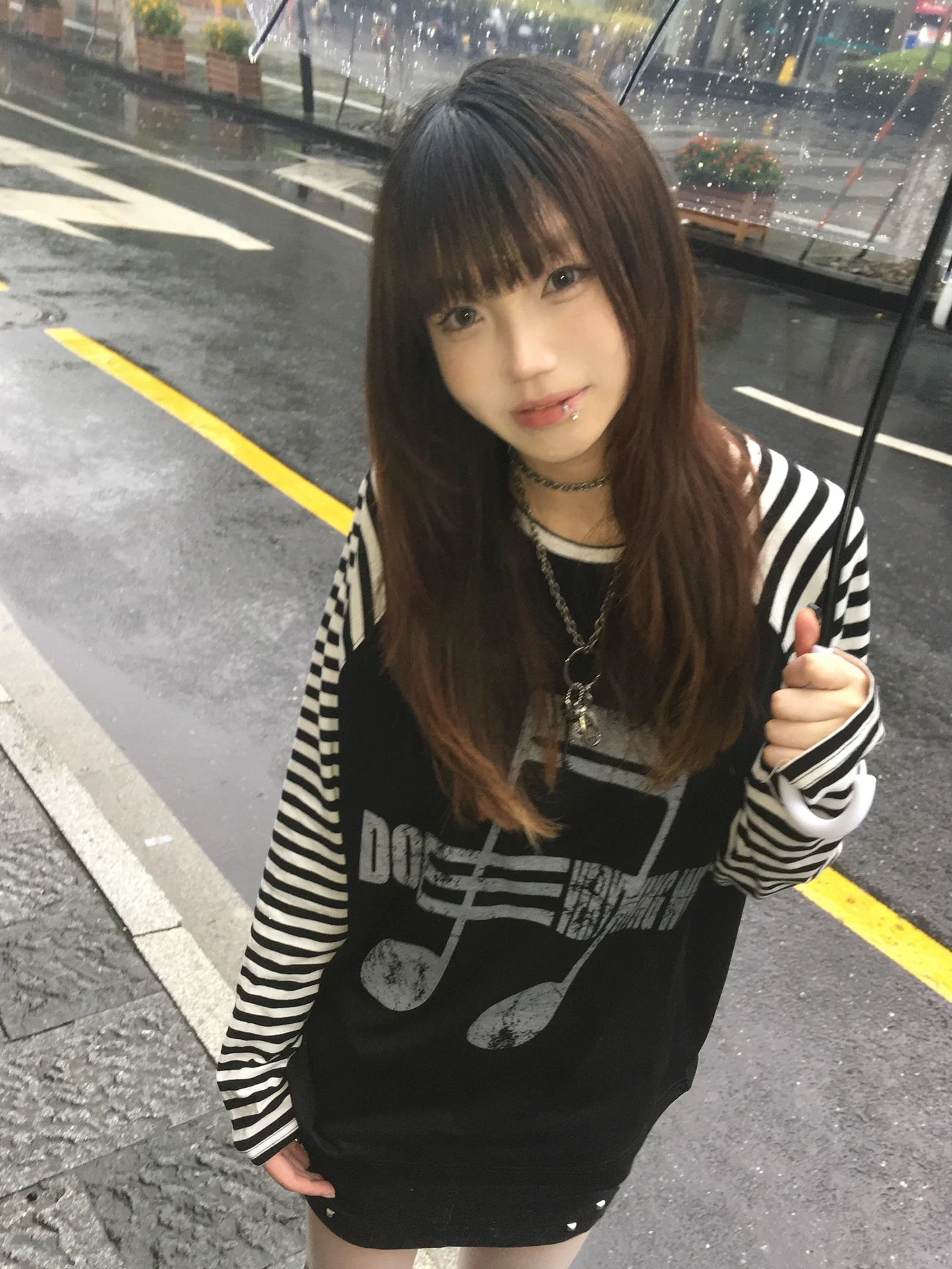 Y2K Dark Note Stripe Long Sleeve Top for Autumn