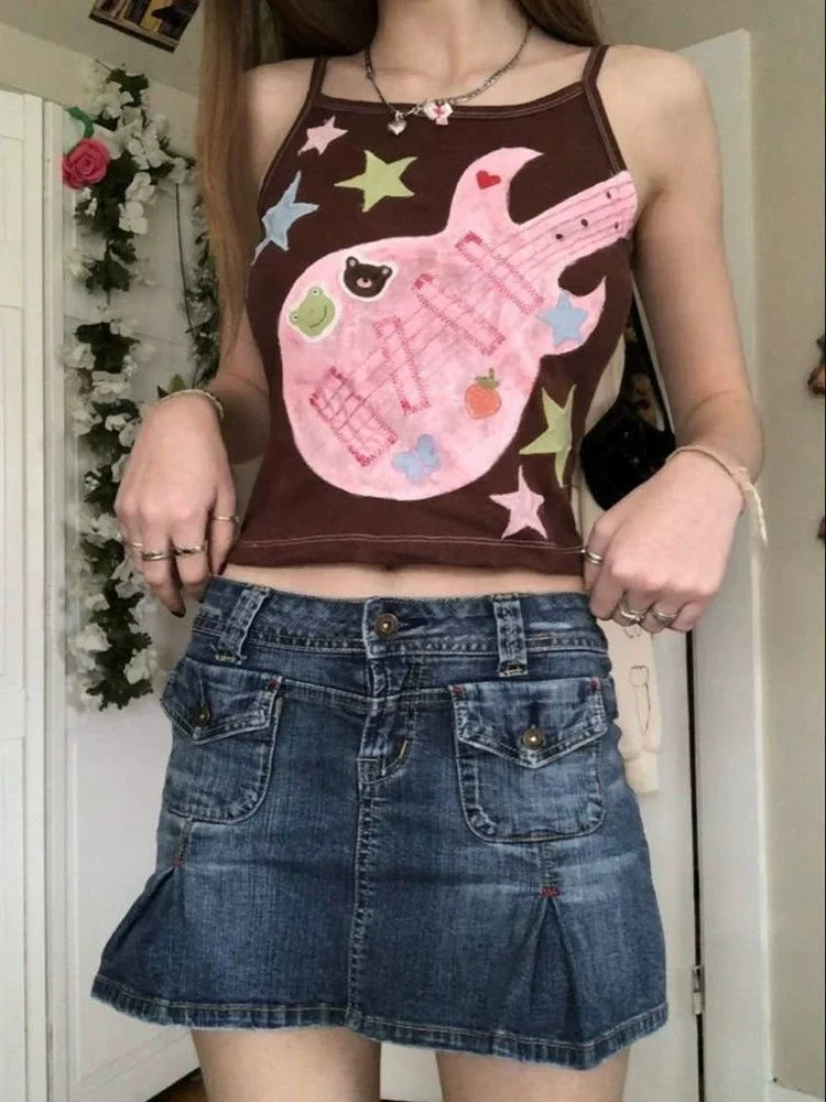 Retro Print Visual Style Y2K Tank Top