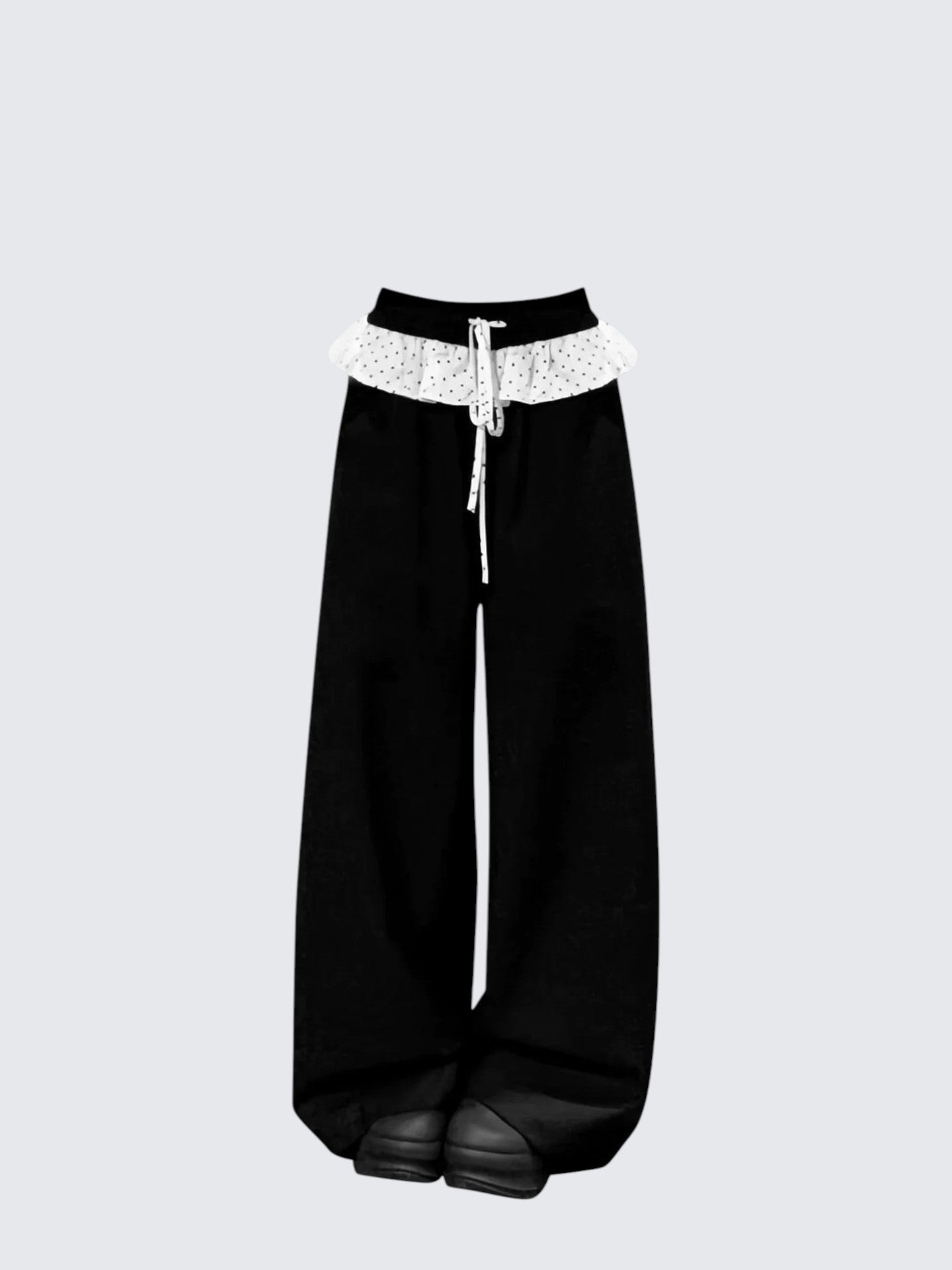 American Lace Trim Black Wide Leg Pants