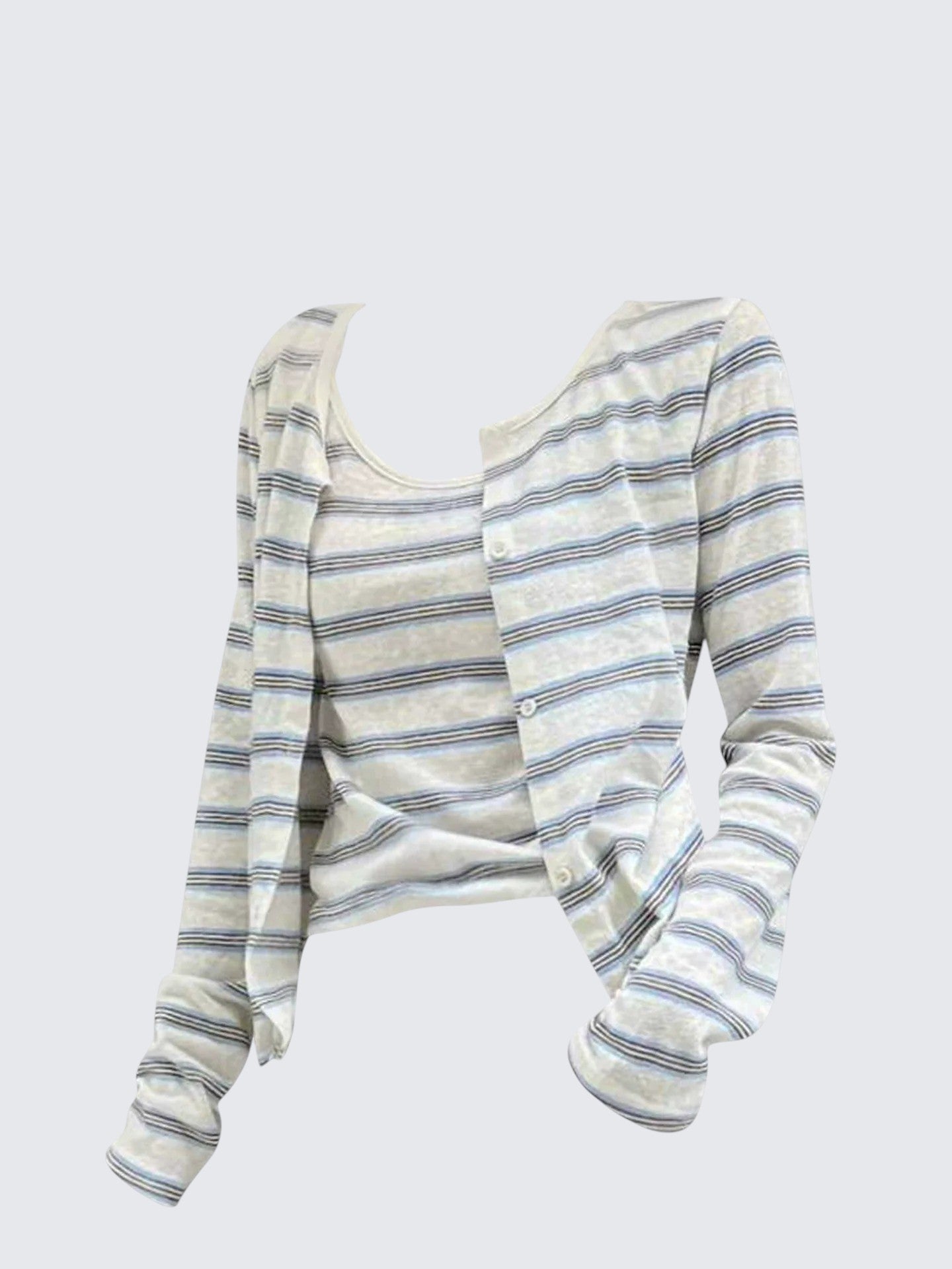 Korean Striped Knit Cardigan & Tank Set