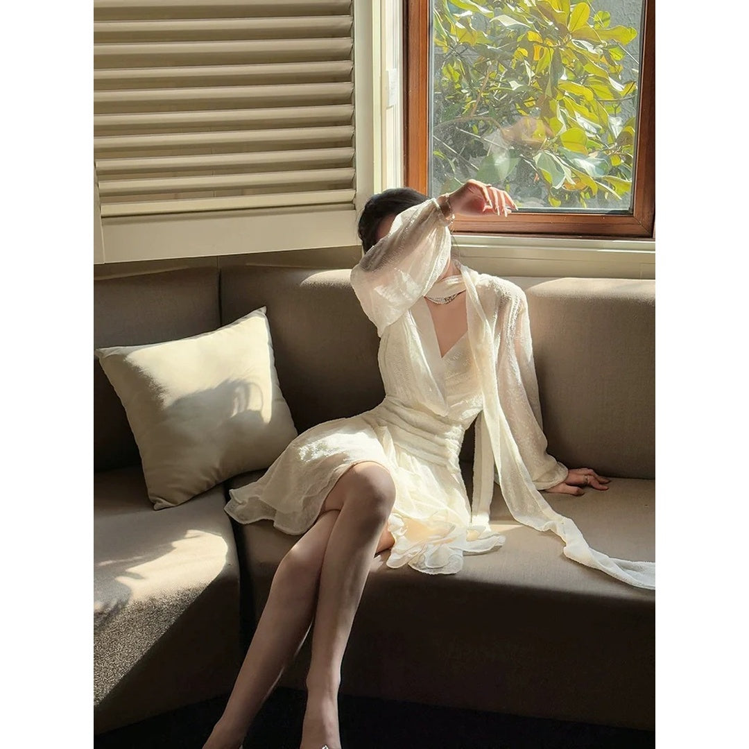French Long Sleeve Chiffon Designer Short Dress – Spring and Summer Elegant Dress