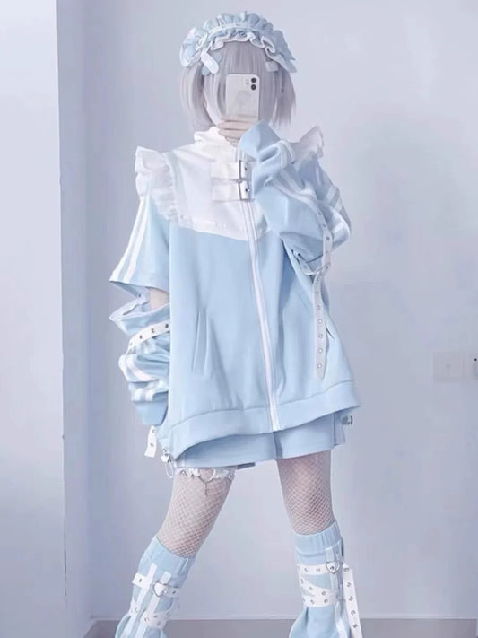 Y2K Japanese Anime 3-Piece Set (Hoodie+Shorts+Leg Warmers)