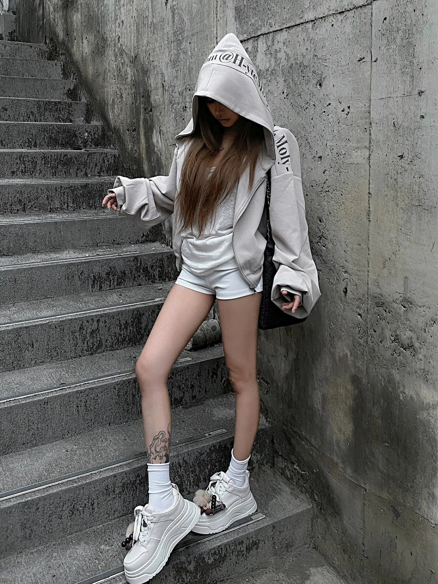 American Short Zip Hoodie Vintage Letter Print Cropped Sweatshirt