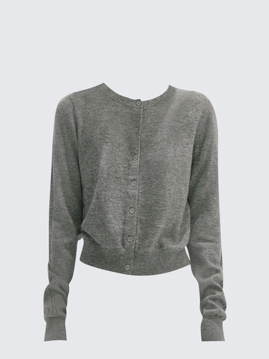 Vintage Gray Crewneck Knit Cardigan