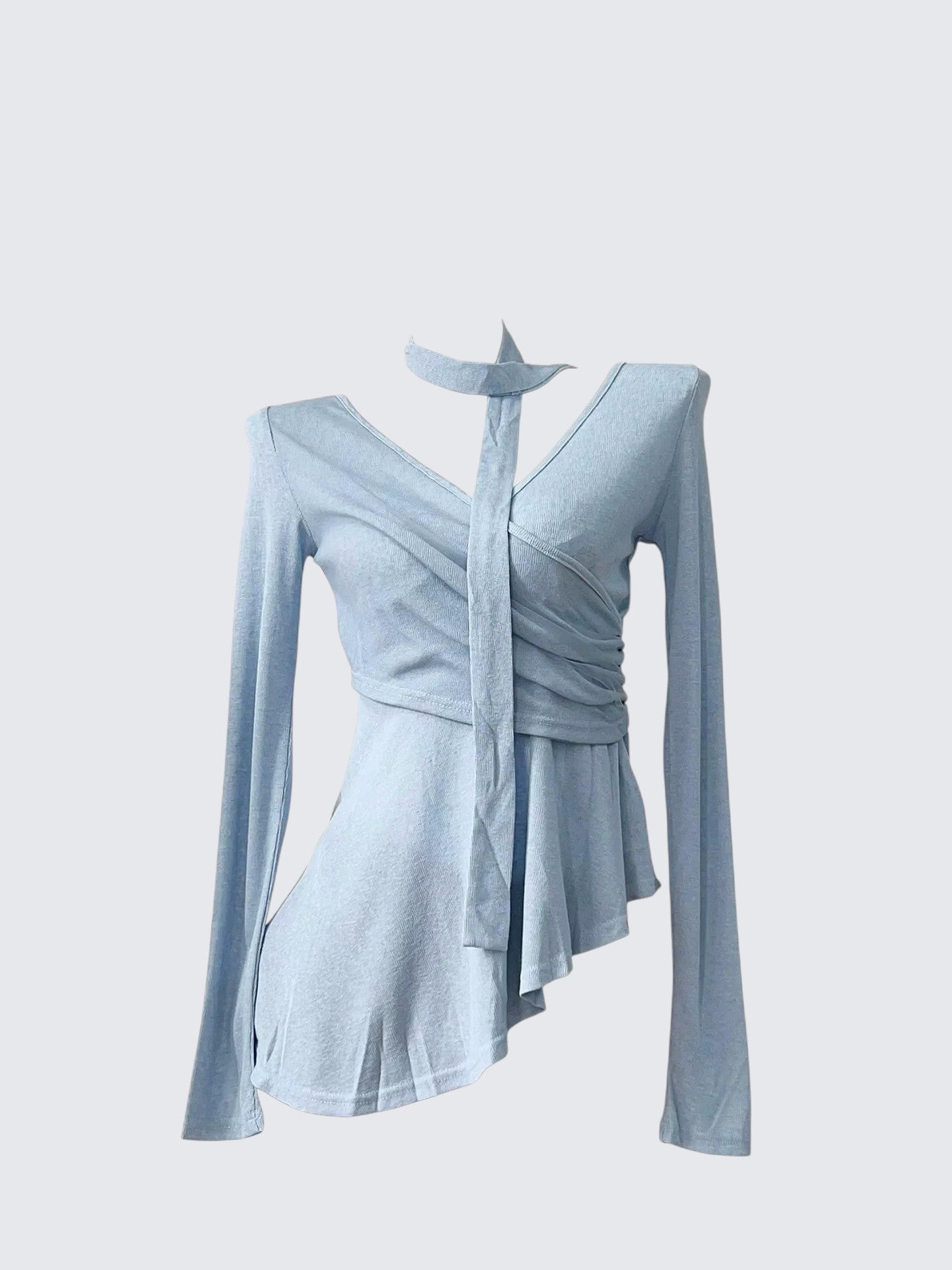 French Asymmetrical V-Neck Tie Top