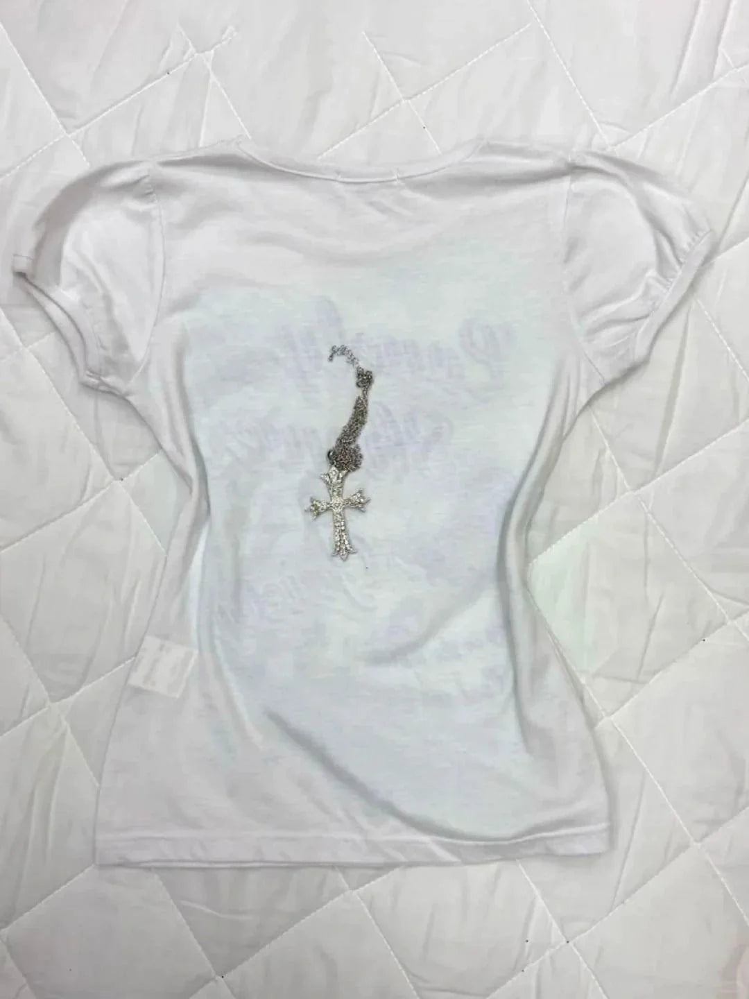 White Vintage Graphic Print Y2K T-Shirt