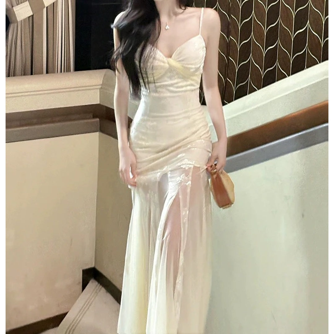 French Rose Floral Embroidered Mermaid Gown Dress – Elegant Evening Dress