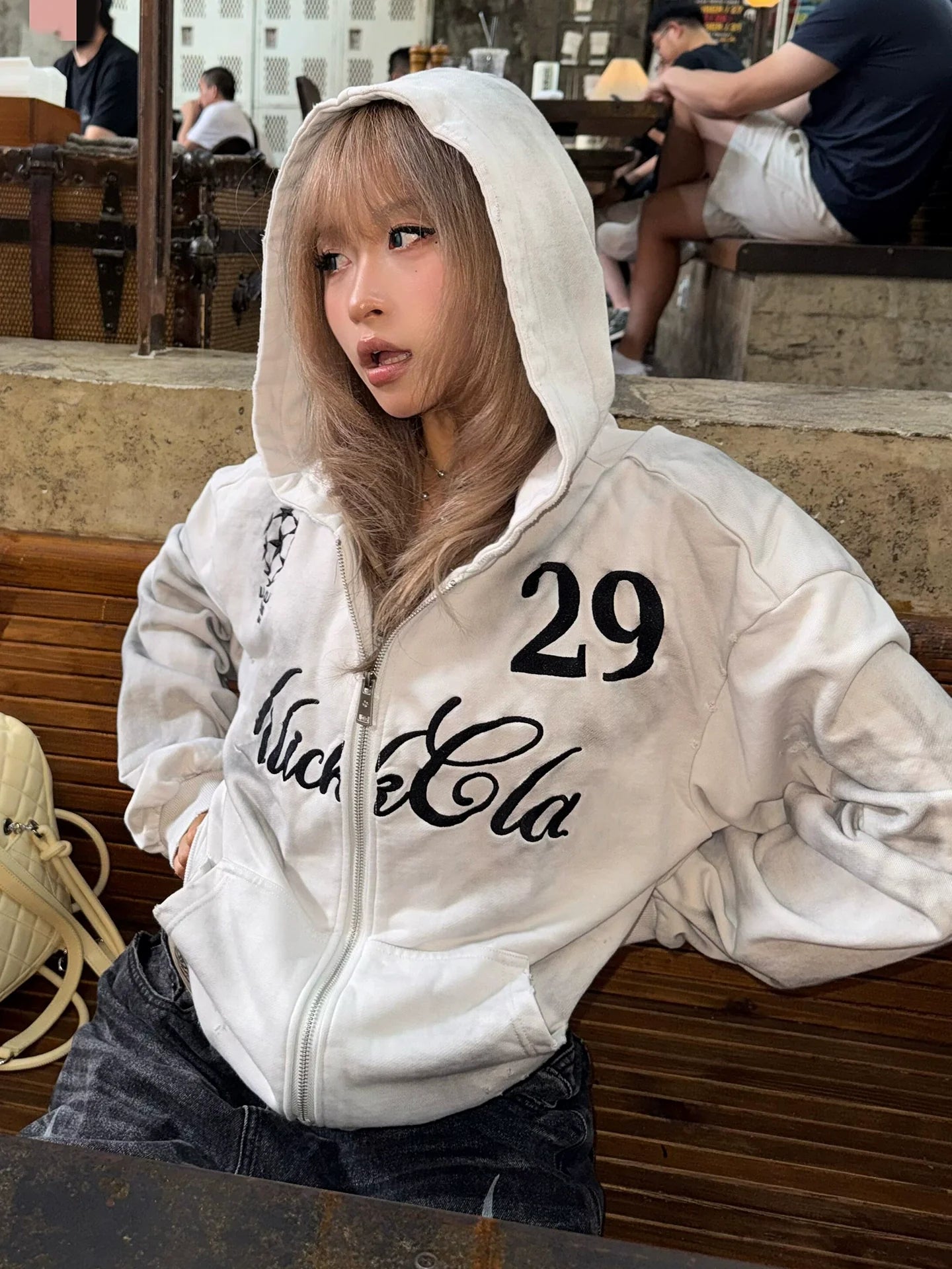 Retro Distressed Embroidered Hoodie