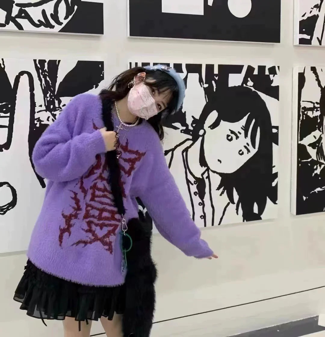 Purple Y2K Faux Mink Niche Design Sweater