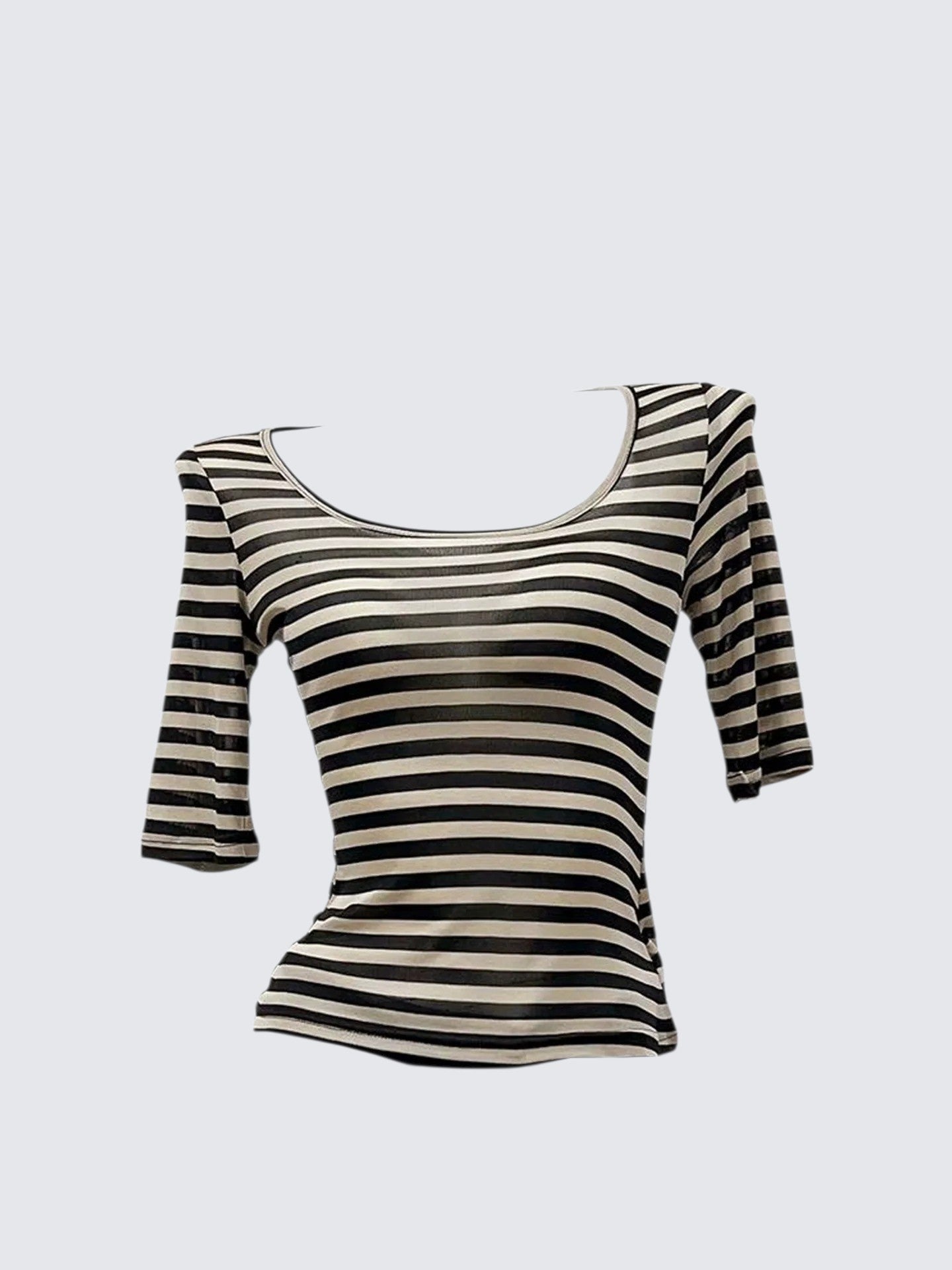 Colorblock U Neck Mid Sleeve Tee Women