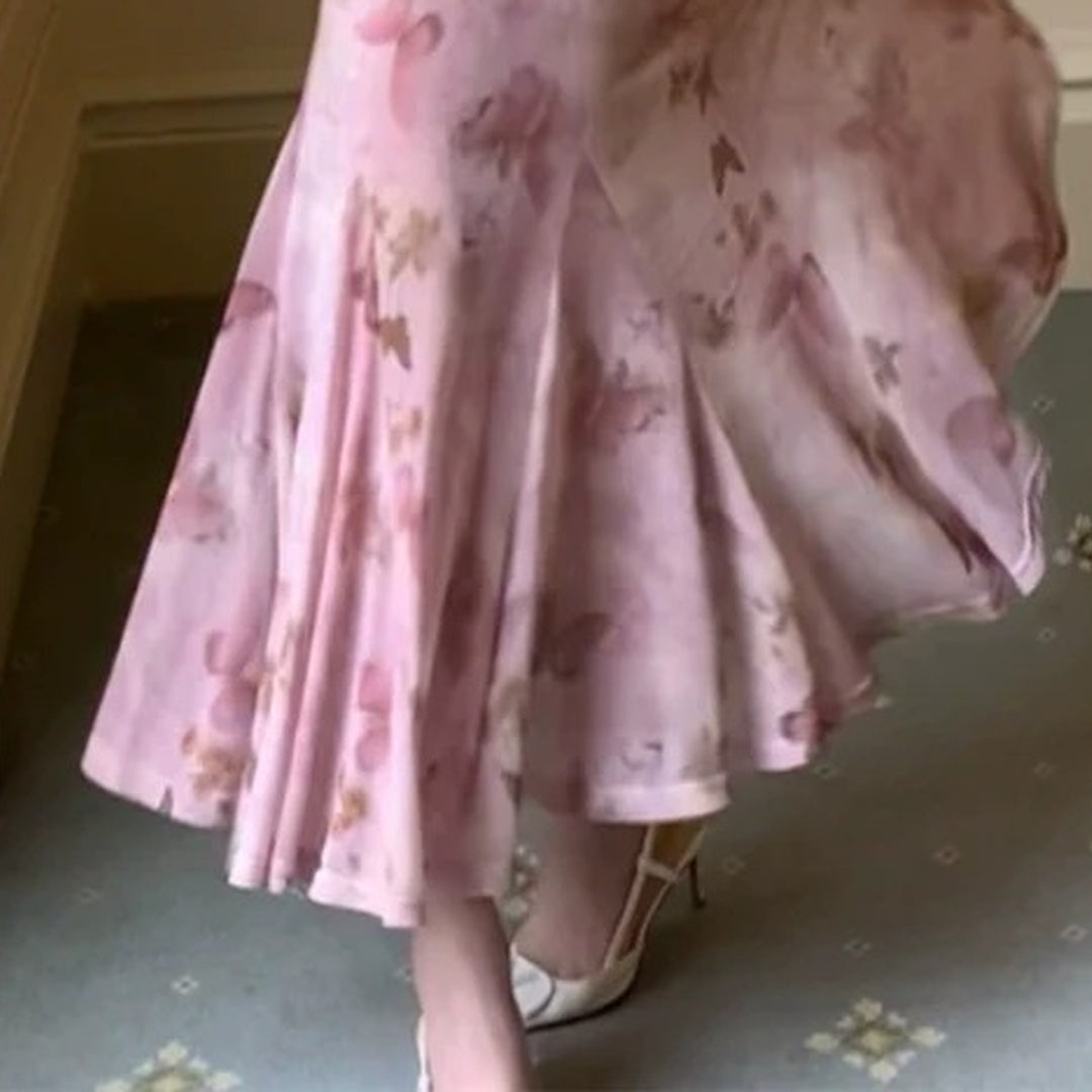 French Pink Luxury Printed Birthday Mermaid Gown Dress