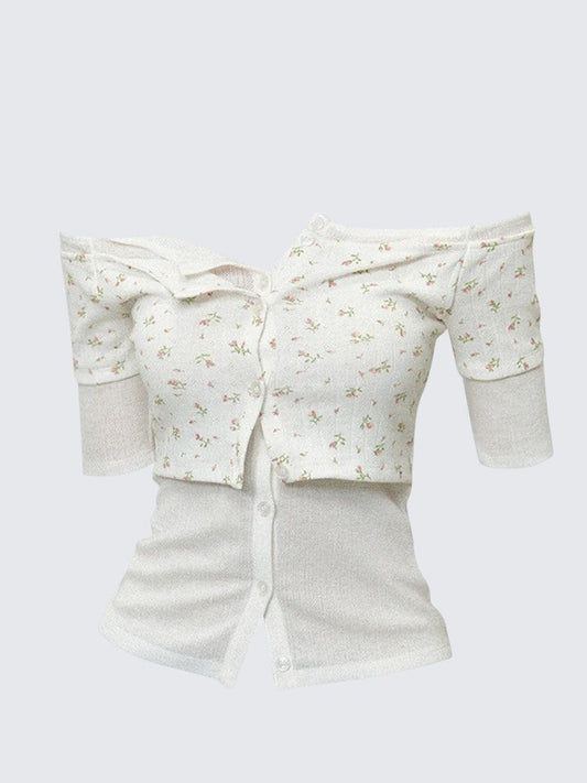 Off-Shoulder Faux Two-Piece Colorblock Tee